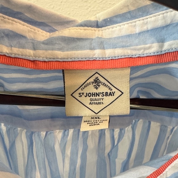 St. John's Bay Blue and White Striped Button Down Shirt - Picture 5 of 6